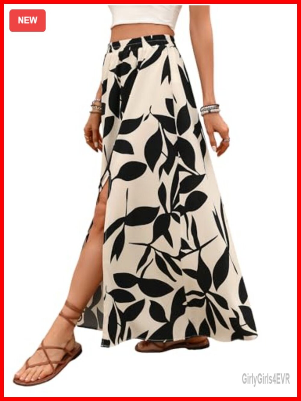 Boho Floral Maxi Skirt High Waist Slit Long Skirt Summer Beach